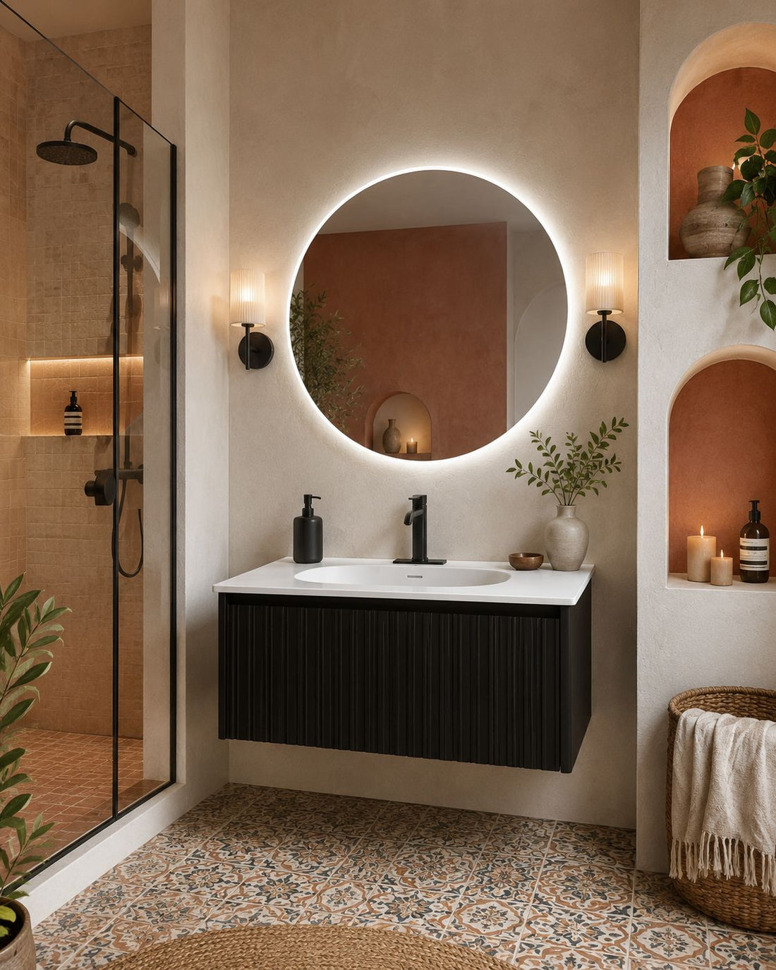 MONACO matte black floating vanity with fluted front