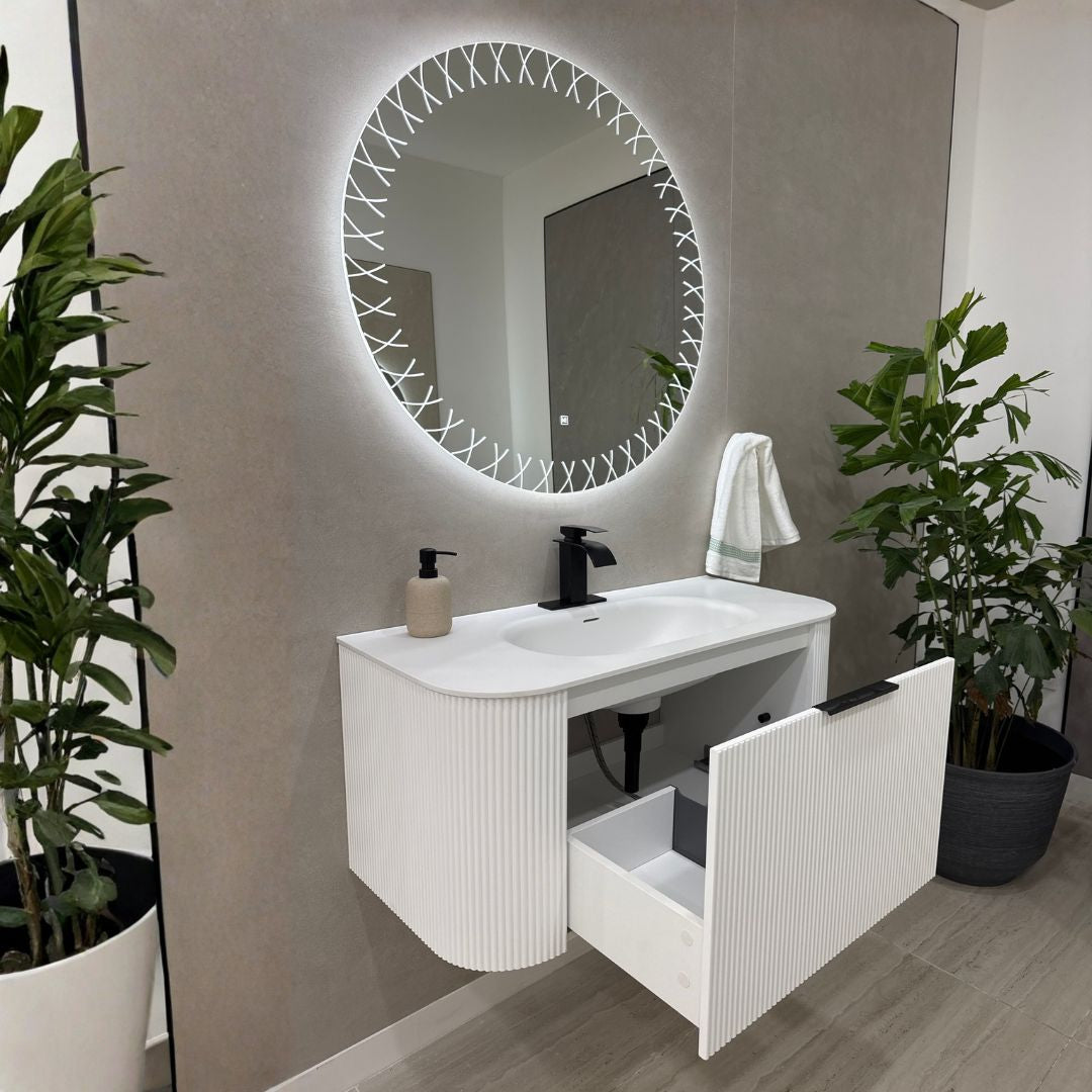 VEGAS white vanity with Vega LED backlit mirror