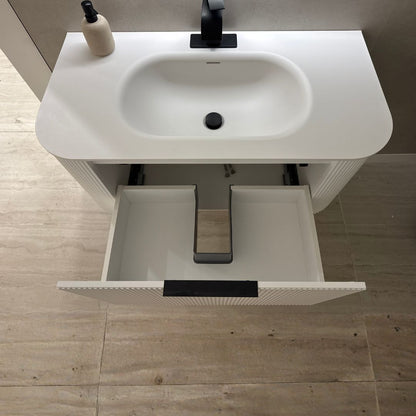 VEGAS white modern bathroom vanity black handle detail