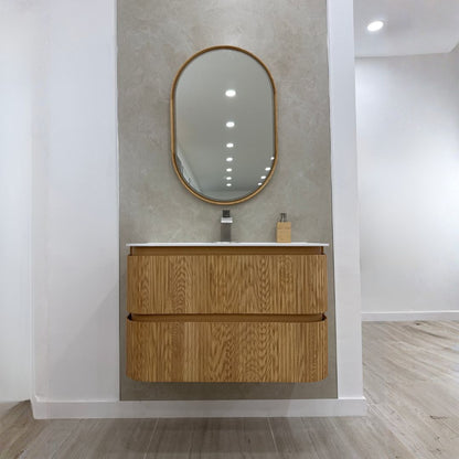 TULUM fluted oak vanity with Eclipse LED mirror