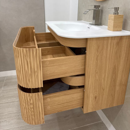 TULUM curved vanity with floating shadow gap design and matte white sink