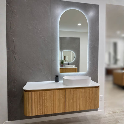 SANTORINI oak vanity with resin basin and Zenith LED mirror