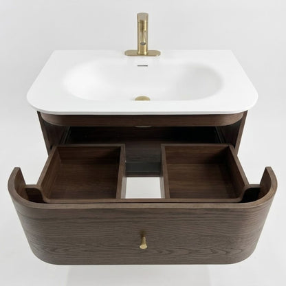 ASPEN curved bathroom vanity with double drawers and matte white sink