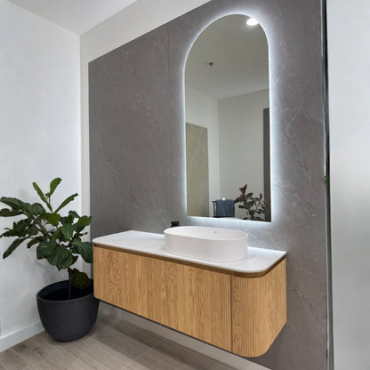 SANTORINI natural oak wavy pattern and porcelain countertop detail