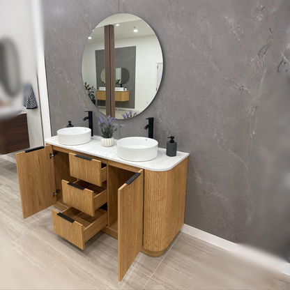 MALIBU fluted ceramic basin and quartz countertop detail