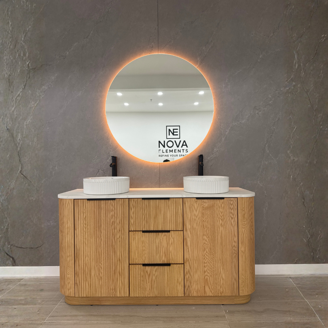 MALIBU waterproof plywood and solid wood vanity in natural oak