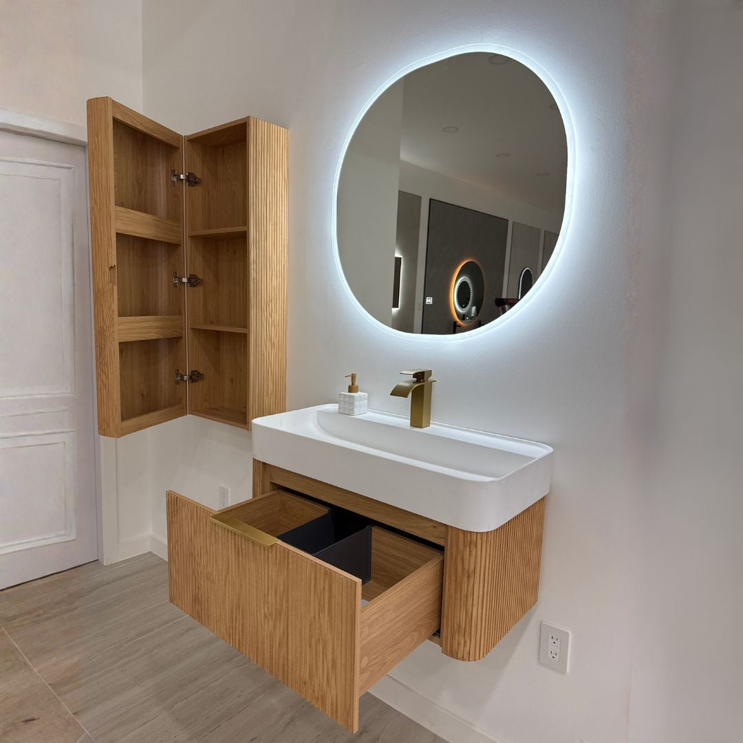 BALI natural oak bathroom vanity with Nebula LED backlit mirror