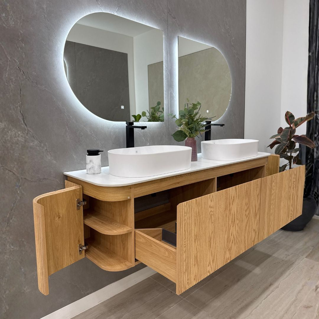 CAPRI his and hers double bathroom vanity in modern bathroom