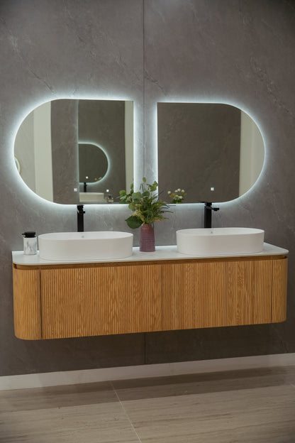 CAPRI double vanity with dual resin basins and Gemini LED mirror