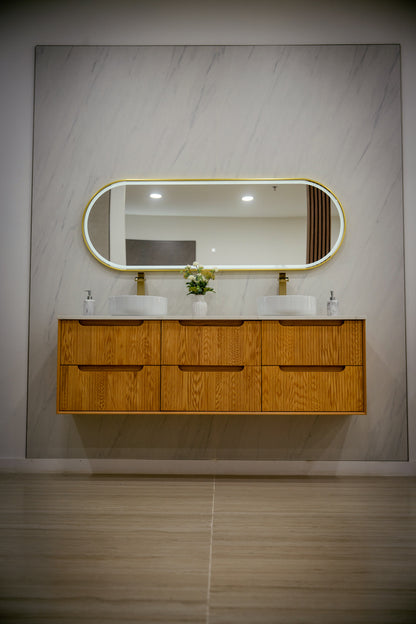 MALDIVES 71-inch floating double vanity with quartz countertop and Orbit LED mirror