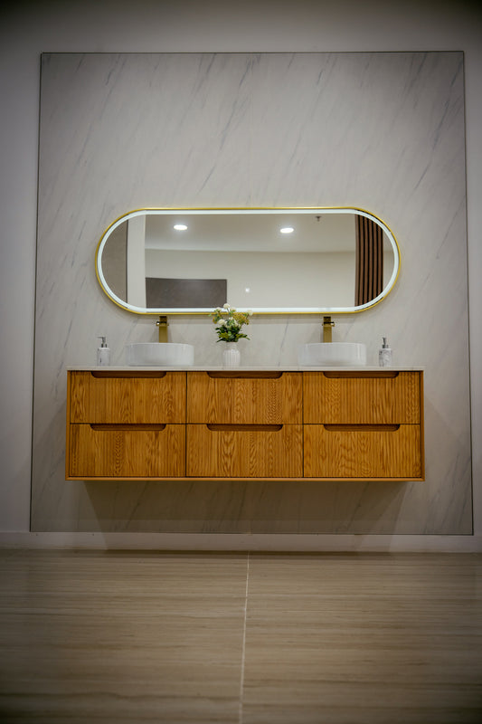 MALDIVES 71-inch floating double vanity with quartz countertop and Orbit LED mirror